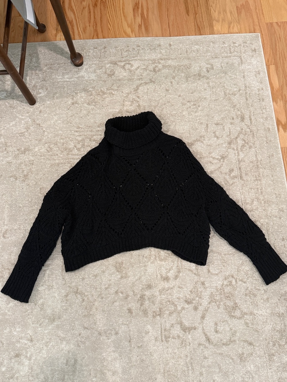 POL Black Cropped Cable Turtleneck Sweater